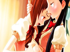 Das nette Mädchen ist in einer erotischen Hentai großbrüstigen Szene