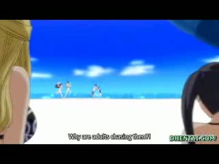 Badeanzug Hentai Mädchen Oralsex und grosser Schwanz reiten am Strand #4