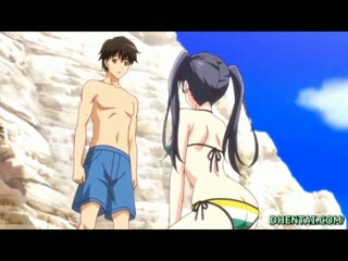 Badeanzug Hentai Mädchen Oralsex und grosser Schwanz reiten am Strand #5